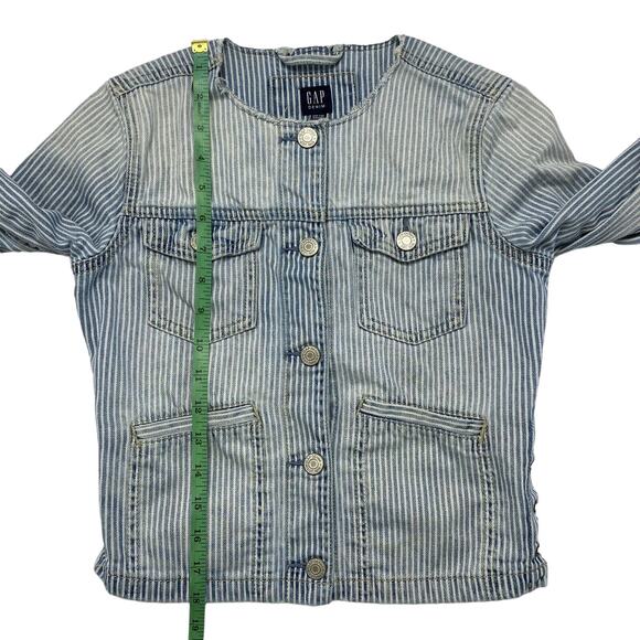 GAP KIDS Railroad Stripe Denim Jacket Size Large 10-11y Girls Lace Up Side Blue - Picture 8 of 9